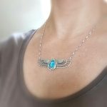 Srebrny Skarabeusz z  naturalnym 100% turkusem, naszyjnik unisex