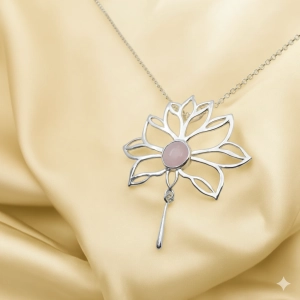 Kwiat Lotosu z kwarcem różowym, wisior  damski srebro pr 925