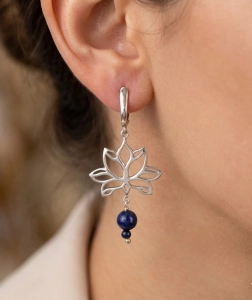 Kolczyki Kwiat Lotosu z lapis lazuli, srebro pr 925