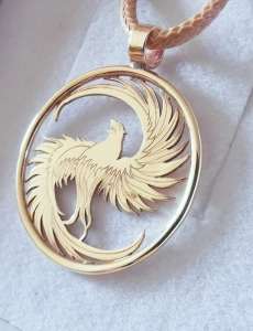 Wisiorek złoty Feniks/Phoenix w obręczy, pr. 585 unisex 